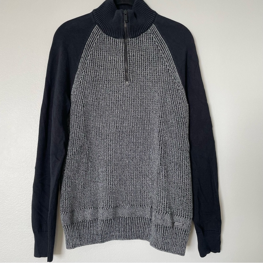 Calvin Klein Gray and Black Quarter Zip Knit Sweater